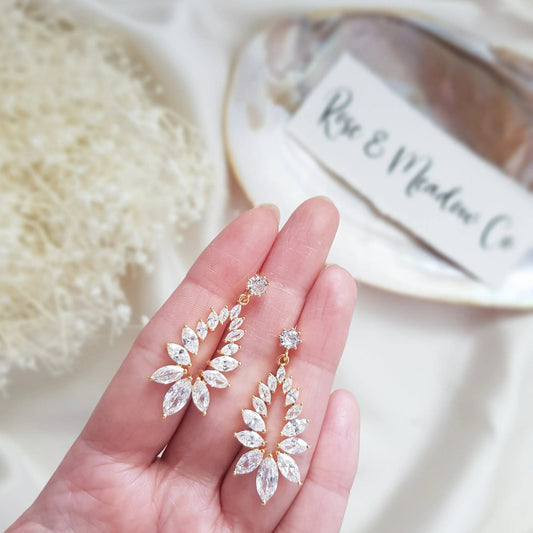 Boho Earrings, Bridal Earrings, Crystal Drop Earrings, Gold Earrings, Wedding Earrings, Bridesmaid Gift, Bridal Jewellery - House of Hats