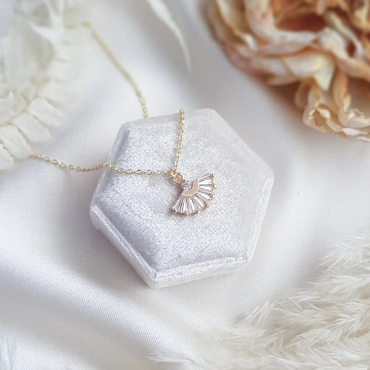 Bridal Necklace, Art Deco Necklace, Crystal Necklace, Gold Fan Necklace, Wedding Necklace, Bridesmaid Gift, Bridal Jewelry - House of Hats