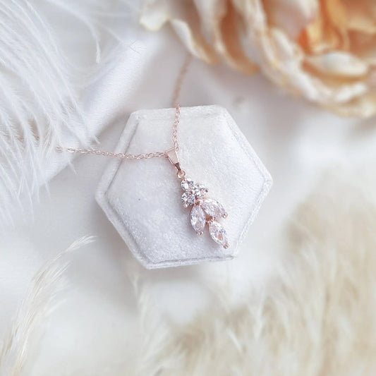 Bridal Necklace, Vintage Style Necklace, Crystal Bridal Necklace, Rose gold Necklace, Wedding Necklace, Bridesmaid Gift, Bridal Jewellery - House of Hats