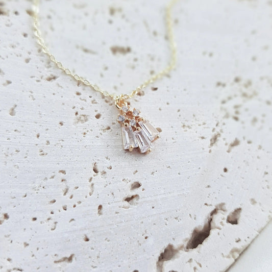 Gold crystal bridal necklace, Zirconia crystal wedding necklace, Dainty necklace, Crystal art deco wedding jewellery, Jewellery for brides - House of Hats