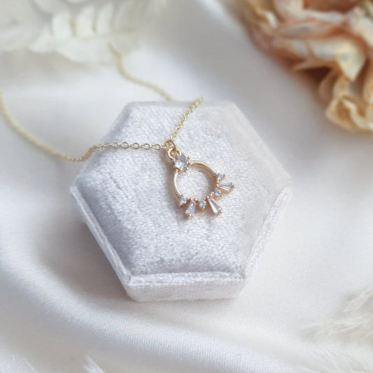 Gold zirconia crystal bridal necklace, Boho wedding necklace, Dainty minimalist necklace, Crystal wedding jewellery, Jewellery for brides - House of Hats