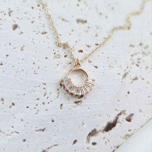 Gold zirconia crystal bridal necklace, Boho wedding necklace, Dainty minimalist necklace, Crystal wedding jewellery, Jewellery for brides - House of Hats