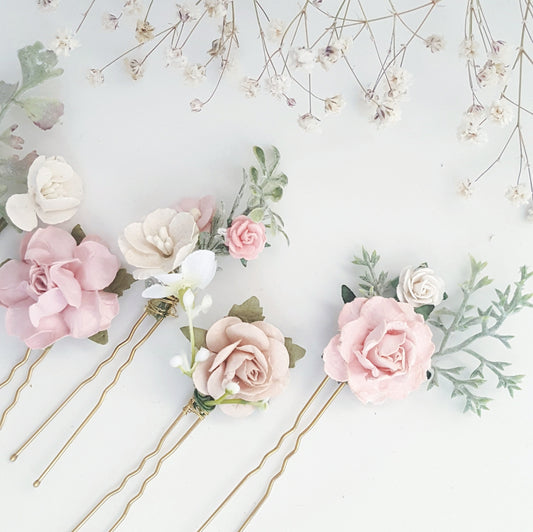 Wedding Hair Accessories, Flower Hair Pins, Bridal Hair Comb, Blush Pink Hair Piece, Bridesmaid Floral Hair Clip