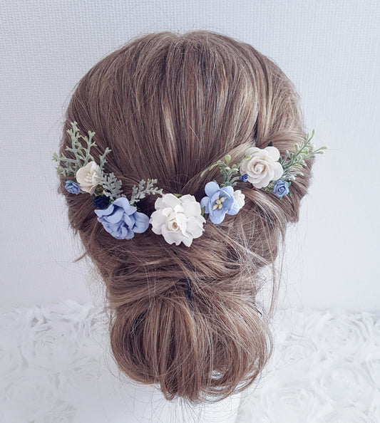 Flower hair pins light blue hair clip boho bridal foliage flower wedding hair slide slider comb headpiece