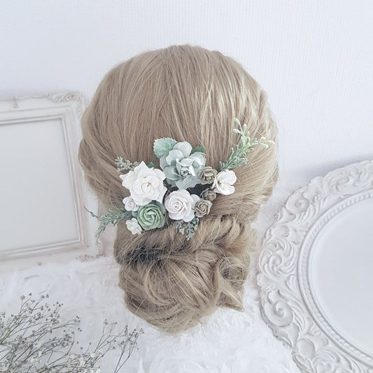 Wedding Hair Accessories, Flower Hair Pins, Bridal Hair Comb, Sage Green Hair Piece, Bridesmaid Floral Hair Clip