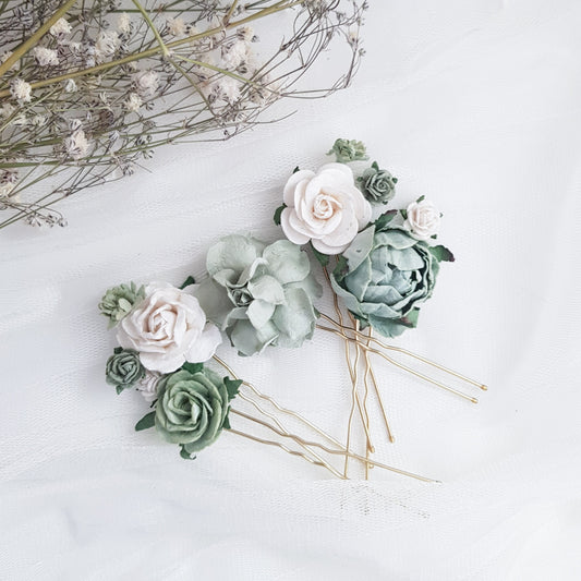 Wedding Hair Accessories, Flower Hair Pins, Bridal Hair Comb, Sage Green Hair Piece, Bridesmaid Floral Hair Clip