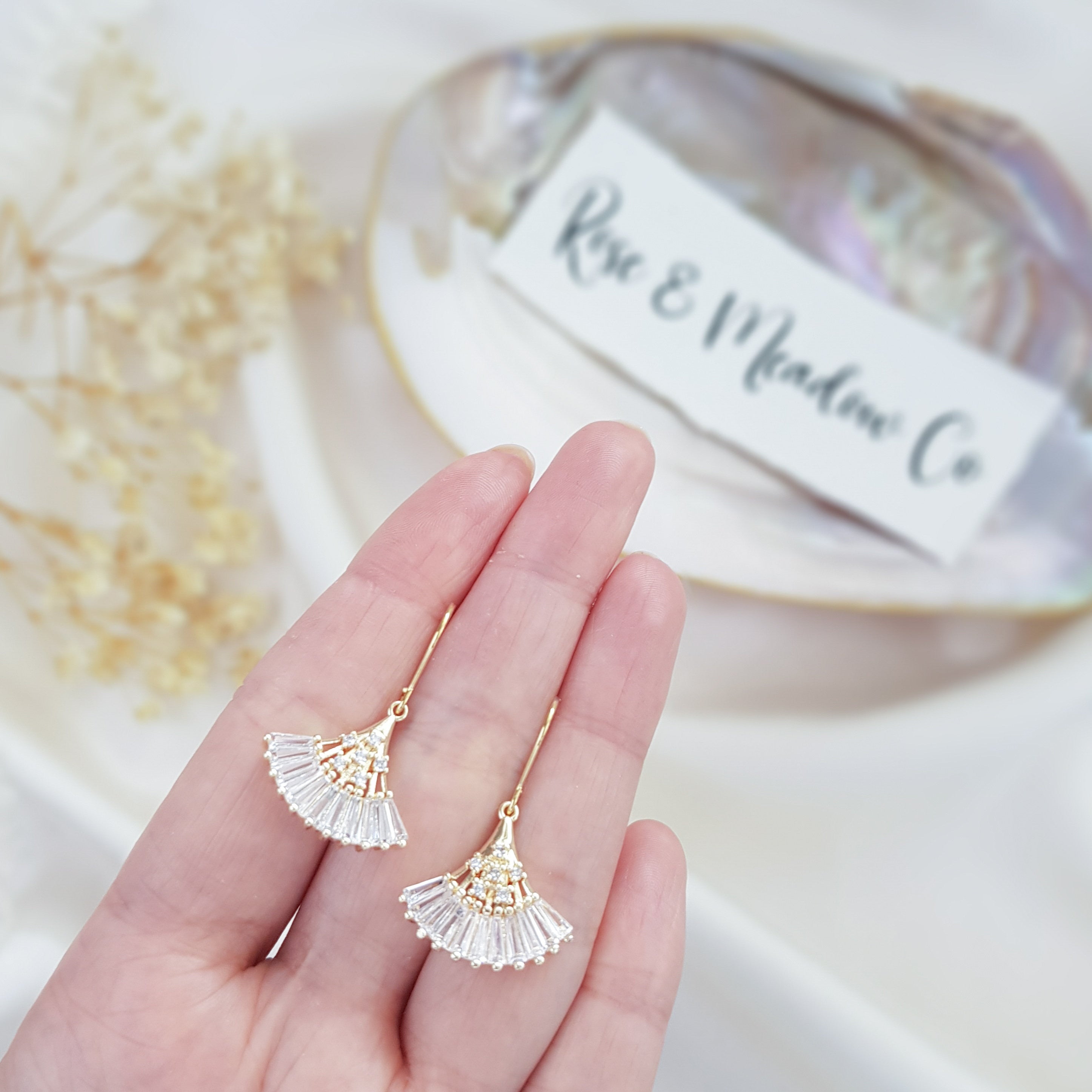 Crystal fan bridal earrings, Gold zirconia wedding earrings, Statement bridal earrings, Art deco wedding jewellery, Drop earrings Crystal fan bridal earrings, Gold zirconia wedding earrings, Statement bridal earrings, Art deco wedding jewellery, Drop earrings