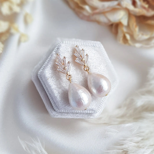 Pearl Earrings, Vintage Style Earrings, Gold Cotton Pearl Earrings, Wedding Drop Earrings, Bridesmaid Gift House of Hats