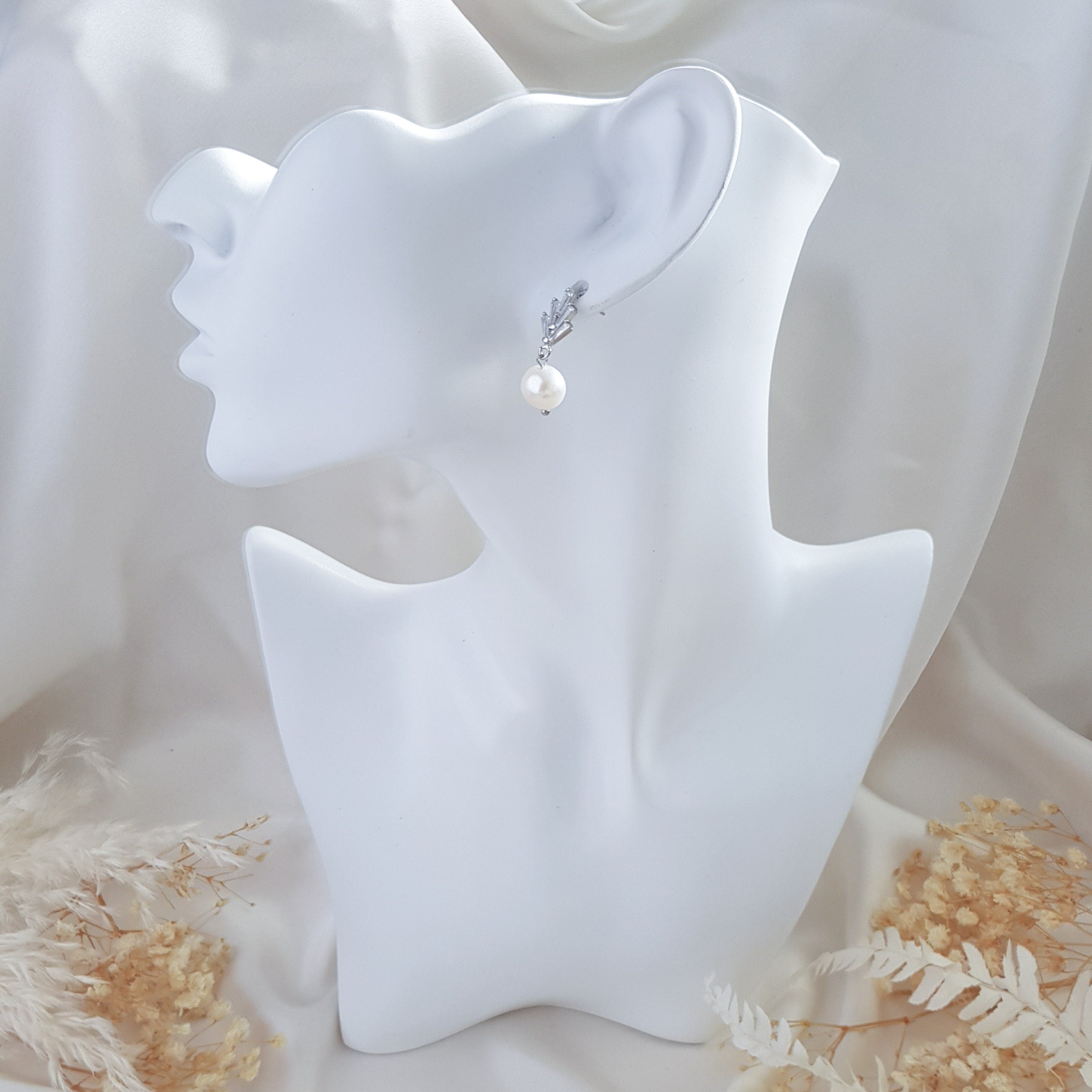 Pearl Drop Earrings, Bridal Earrings, Art Deco Earrings, Silver Freshwater Pearl Earrings, Wedding Earrings, Bridesmaid Gift, Bridal Jewelry