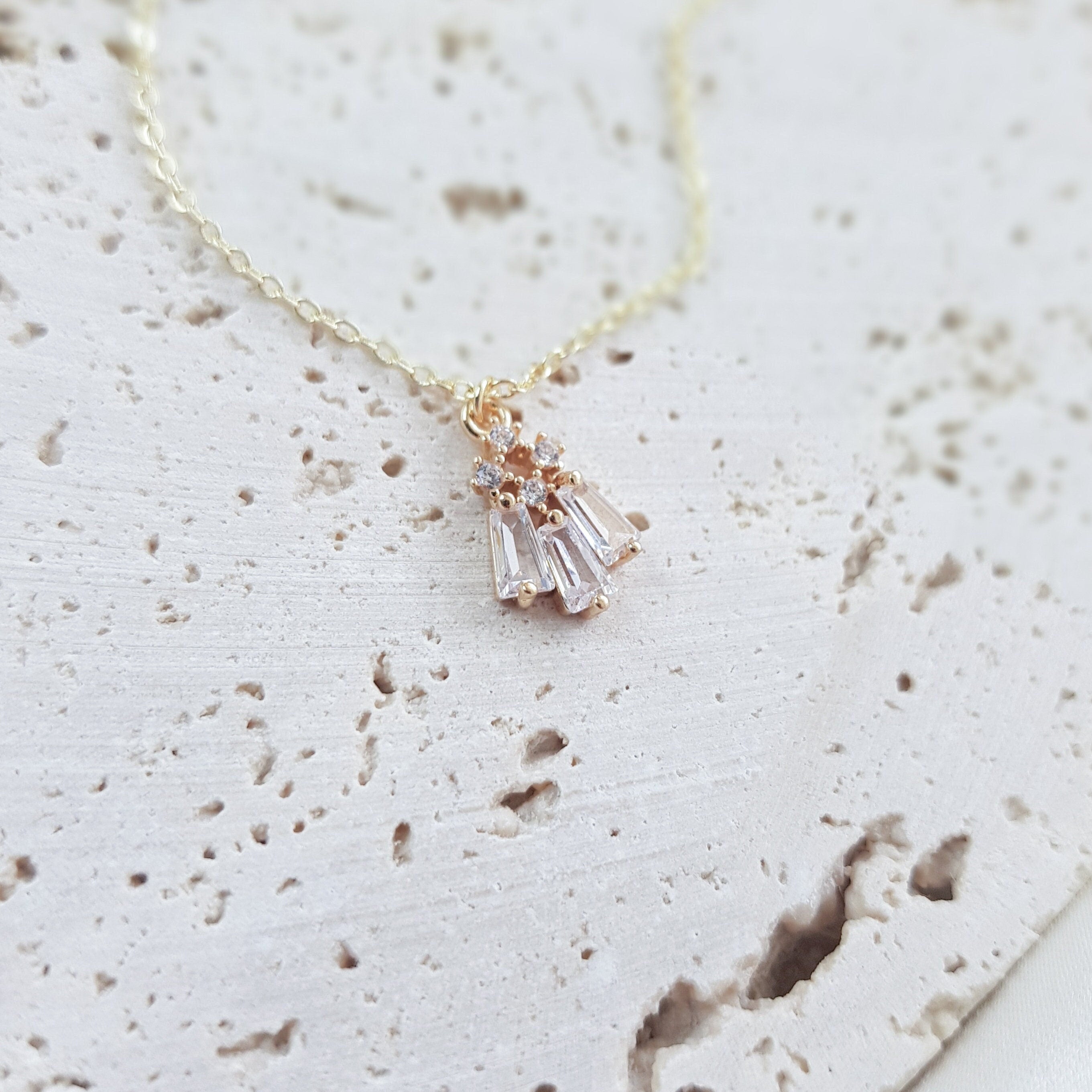 Gold crystal bridal necklace, Zirconia crystal wedding necklace, Dainty necklace, Crystal art deco wedding jewellery, Jewellery for brides Gold crystal bridal necklace, Zirconia crystal wedding necklace, Dainty necklace, Crystal art deco wedding jewellery, Jewellery for brides