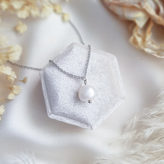 Baroque pearl bridal necklace, Dainty wedding necklace, Silver minimalist elegant necklace, Freshwater pearl wedding jewellery