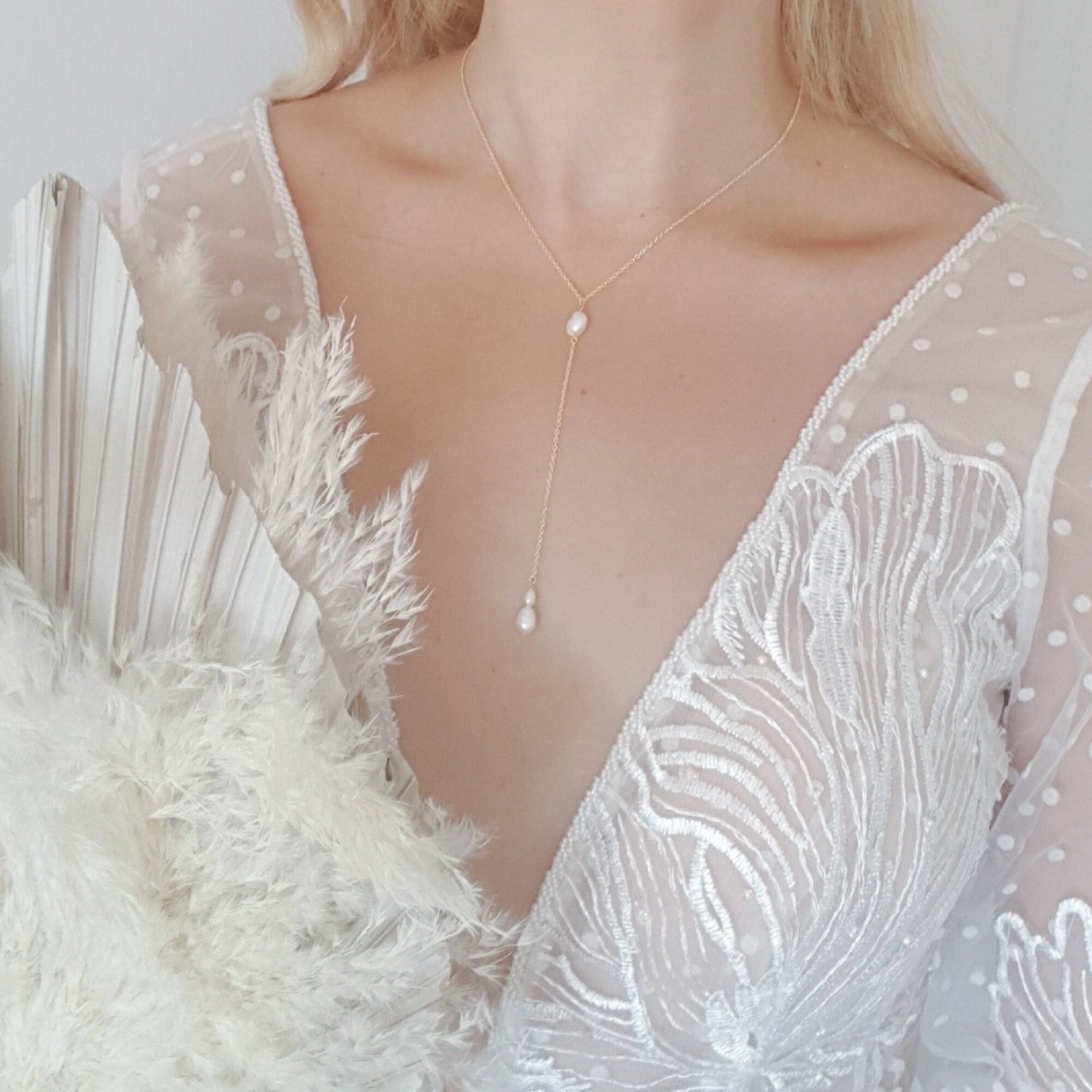 Freshwater pearl bridal lariat necklace, Gold pearl drop wedding necklace, Dainty elegant necklace, Y necklace, Jewellery for brides Freshwater pearl bridal lariat necklace, Gold pearl drop wedding necklace, Dainty elegant necklace, Y necklace, Jewellery for brides