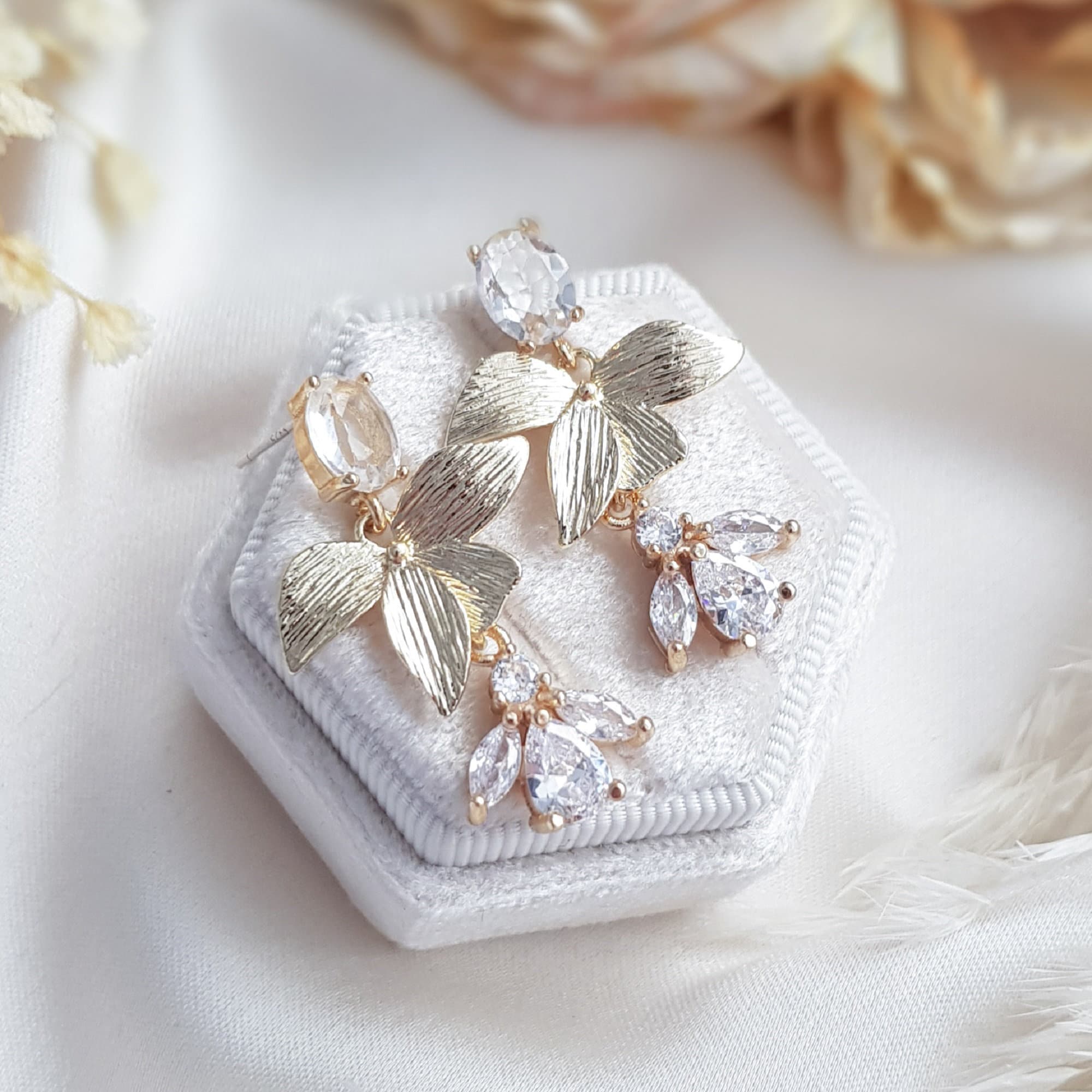 Gold zirconia crystal bridal earrings, Wedding earrings for brides, Statement wedding earrings, Crystal wedding jewellery, Drop earrings Gold zirconia crystal bridal earrings, Wedding earrings for brides, Statement wedding earrings, Crystal wedding jewellery, Drop earrings