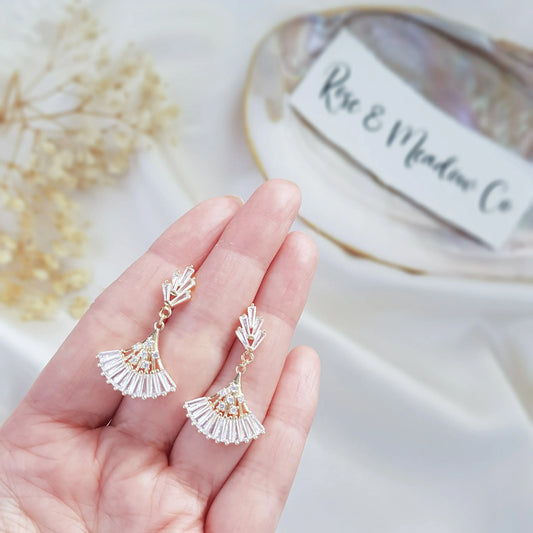 Art Deco Earrings, Bridal Earrings, Crystal Earrings, Gold Fan Earrings, Wedding Earrings, Bridesmaid Gift, Crystal Earrings, Bridal Jewelry House of Hats
