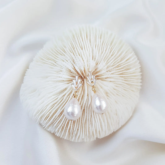 Pearl Earrings, Vintage Style Earrings, Gold Cotton Pearl Earrings, Wedding Drop Earrings, Bridesmaid Gift House of Hats