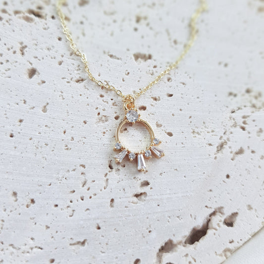 Gold zirconia crystal bridal necklace, Boho wedding necklace, Dainty minimalist necklace, Crystal wedding jewellery, Jewellery for brides