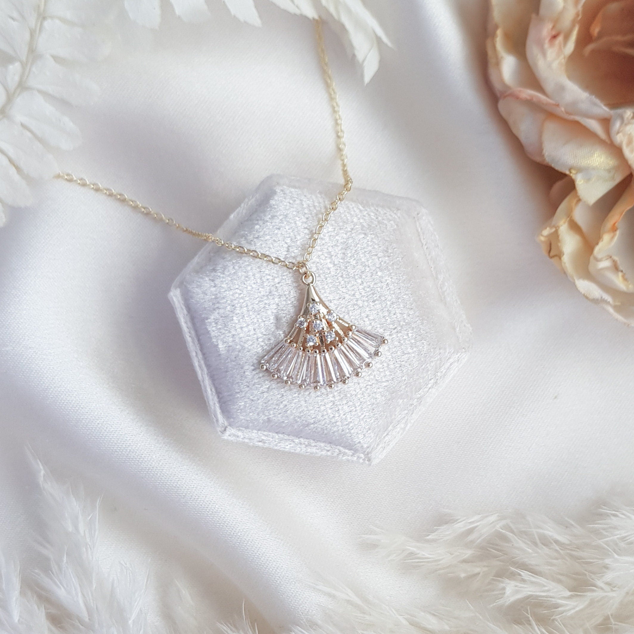 Bridal Necklace, Art Deco Necklace, Crystal Necklace, Gold Fan Necklace, Wedding Necklace, Bridesmaid Gift, Bridal Jewelry Bridal Necklace, Art Deco Necklace, Crystal Necklace, Gold Fan Necklace, Wedding Necklace, Bridesmaid Gift, Bridal Jewelry