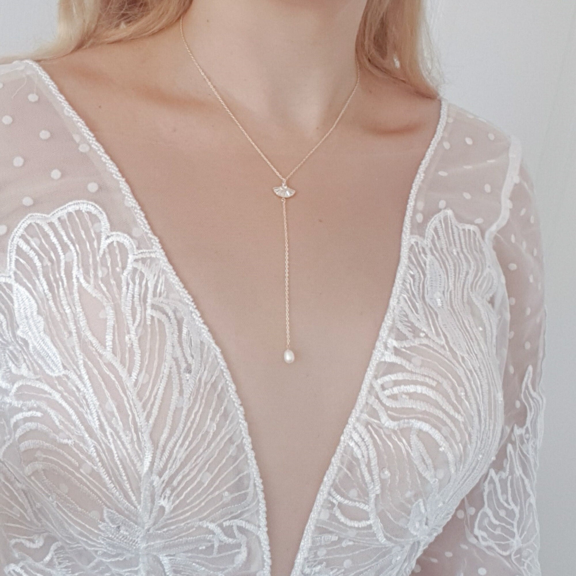 Bridal Necklace, Lariat Necklace, Art Deco Necklace, Crystal Pearl Necklace, Gold Wedding Necklace, Bridesmaid Gift, Bridal Jewelry