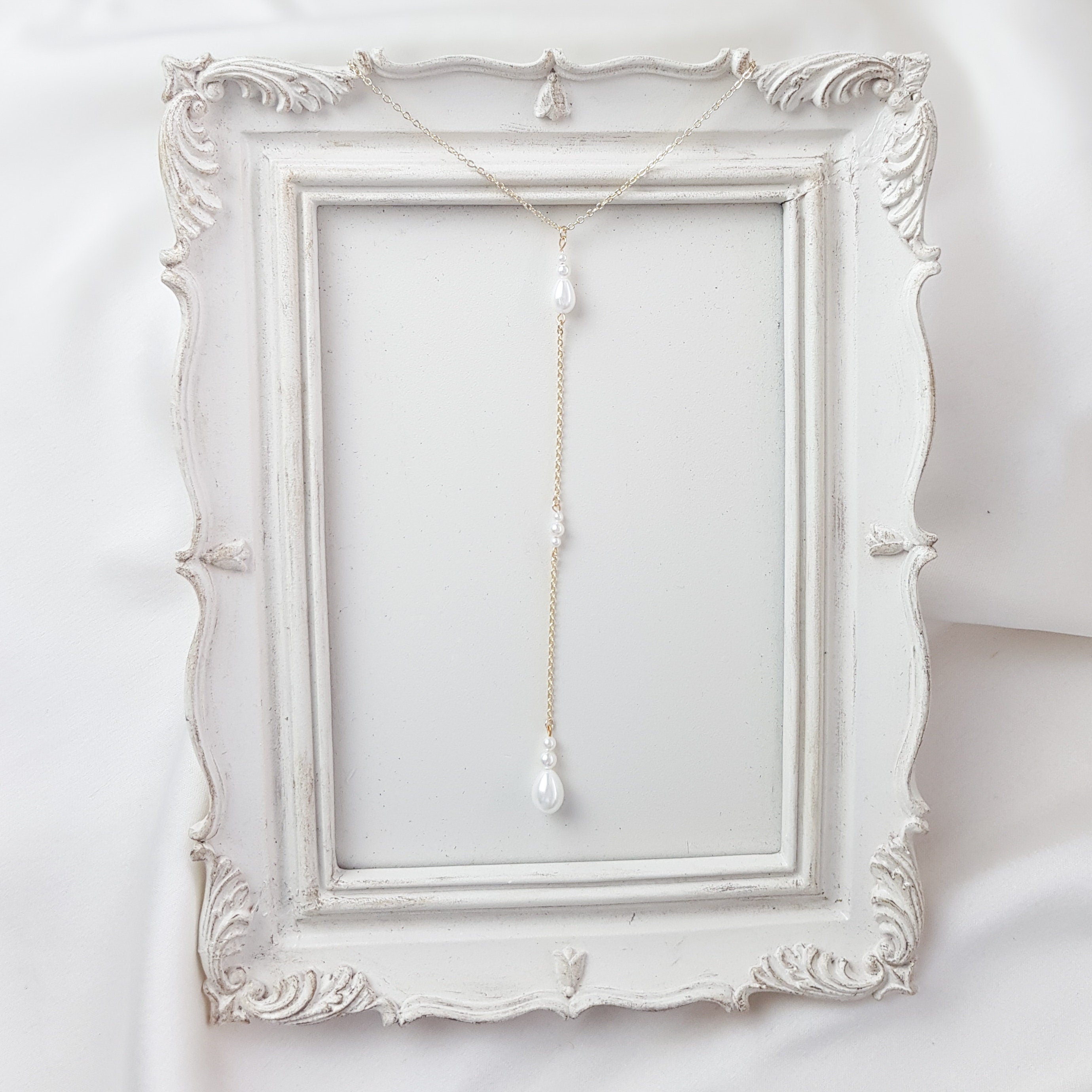 Vintage style pearl drop necklace, Gold pearl Elegant wedding necklace, Dainty lariat bridal necklace, Y necklace, Jewellery for brides