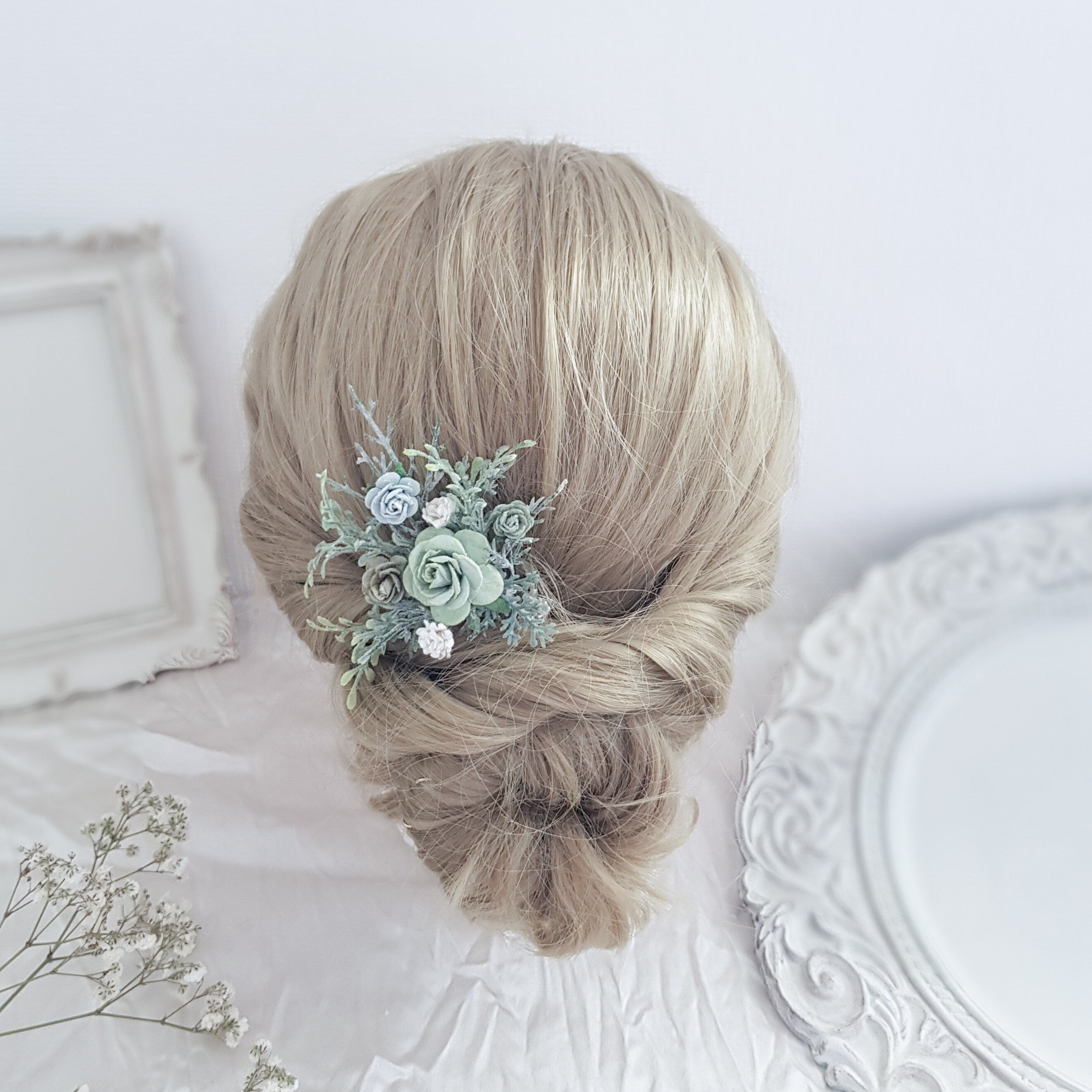 Wedding Hair Accessories, Flower Hair Comb, Bridal Hair Pins, Sage Green Hair Piece, Bridesmaid Hair Clip, Floral Boutonniere