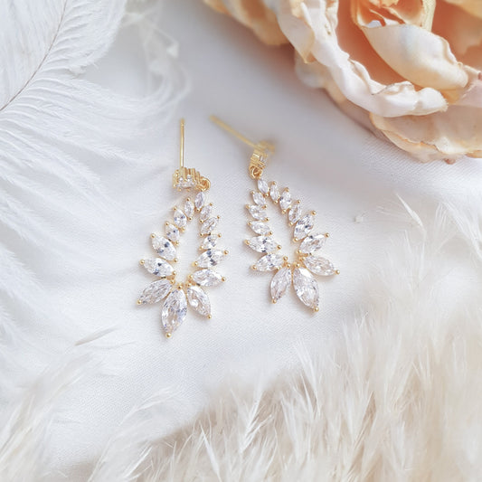 Boho Earrings, Bridal Earrings, Crystal Drop Earrings, Gold Earrings, Wedding Earrings, Bridesmaid Gift, Bridal Jewellery