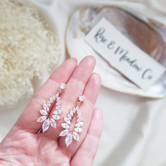 Boho Earrings, Bridal Earrings, Crystal Drop Earrings, Rose Gold Earrings, Wedding Earrings, Bridesmaid Gift, Bridal Jewellery