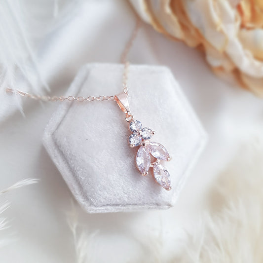 Bridal Necklace, Vintage Style Necklace, Crystal Bridal Necklace, Rose gold Necklace, Wedding Necklace, Bridesmaid Gift, Bridal Jewellery