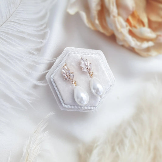 Pearl Drop Earrings, Bridal Earrings, Art Deco Earrings, Gold Teardrop Pearl Earrings, Wedding Earrings, Bridesmaid Gift, Bridal Jewellery - House of Hats