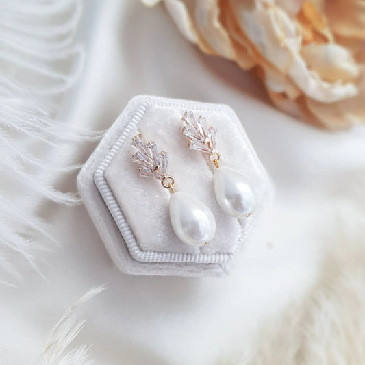 Pearl Drop Earrings, Bridal Earrings, Art Deco Earrings, Gold Teardrop Pearl Earrings, Wedding Earrings, Bridesmaid Gift, Bridal Jewellery - House of Hats