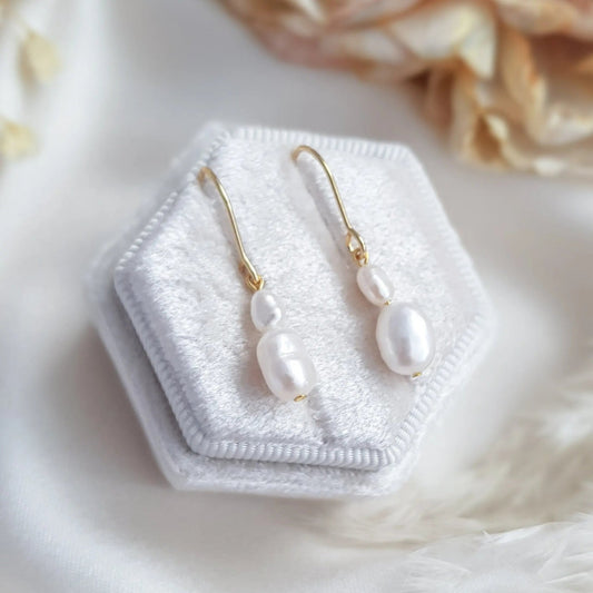 Pearl Drop Earrings, Bridal Earrings, Freshwater Pearl Earrings, Gold Pearl Earrings, Wedding Earrings, Bridal Jewelry, Bridesmaid Gift - House of Hats