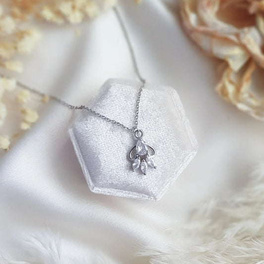Vintage style bridal necklace, Silver zirconia crystal necklace, Dainty wedding necklace, Crystal wedding jewellery, Jewellery for brides - House of Hats