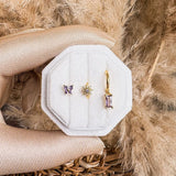 14K Gold Plated Flower Huggie Earrings Set of 3, Green Pink Blue CZ Crystal Stud, Dainty Stacking Earrings, Minimalist Birthday Gift - House of Hats