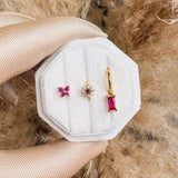 14K Gold Plated Flower Huggie Earrings Set of 3, Green Pink Blue CZ Crystal Stud, Dainty Stacking Earrings, Minimalist Birthday Gift - House of Hats