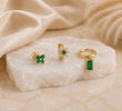14K Gold Plated Flower Huggie Earrings Set of 3, Green Pink Blue CZ Crystal Stud, Dainty Stacking Earrings, Minimalist Birthday Gift - House of Hats