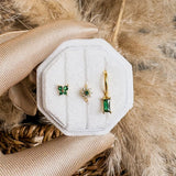 14K Gold Plated Flower Huggie Earrings Set of 3, Green Pink Blue CZ Crystal Stud, Dainty Stacking Earrings, Minimalist Birthday Gift - House of Hats