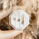 14K Gold Plated Flower Huggie Earrings Set of 3, Green Pink Blue CZ Crystal Stud, Dainty Stacking Earrings, Minimalist Birthday Gift - House of Hats