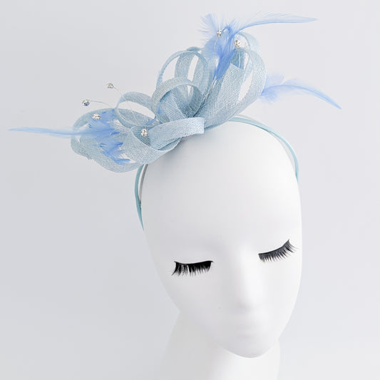 Cappello fascinator di piume di cristallo blu fiordaliso