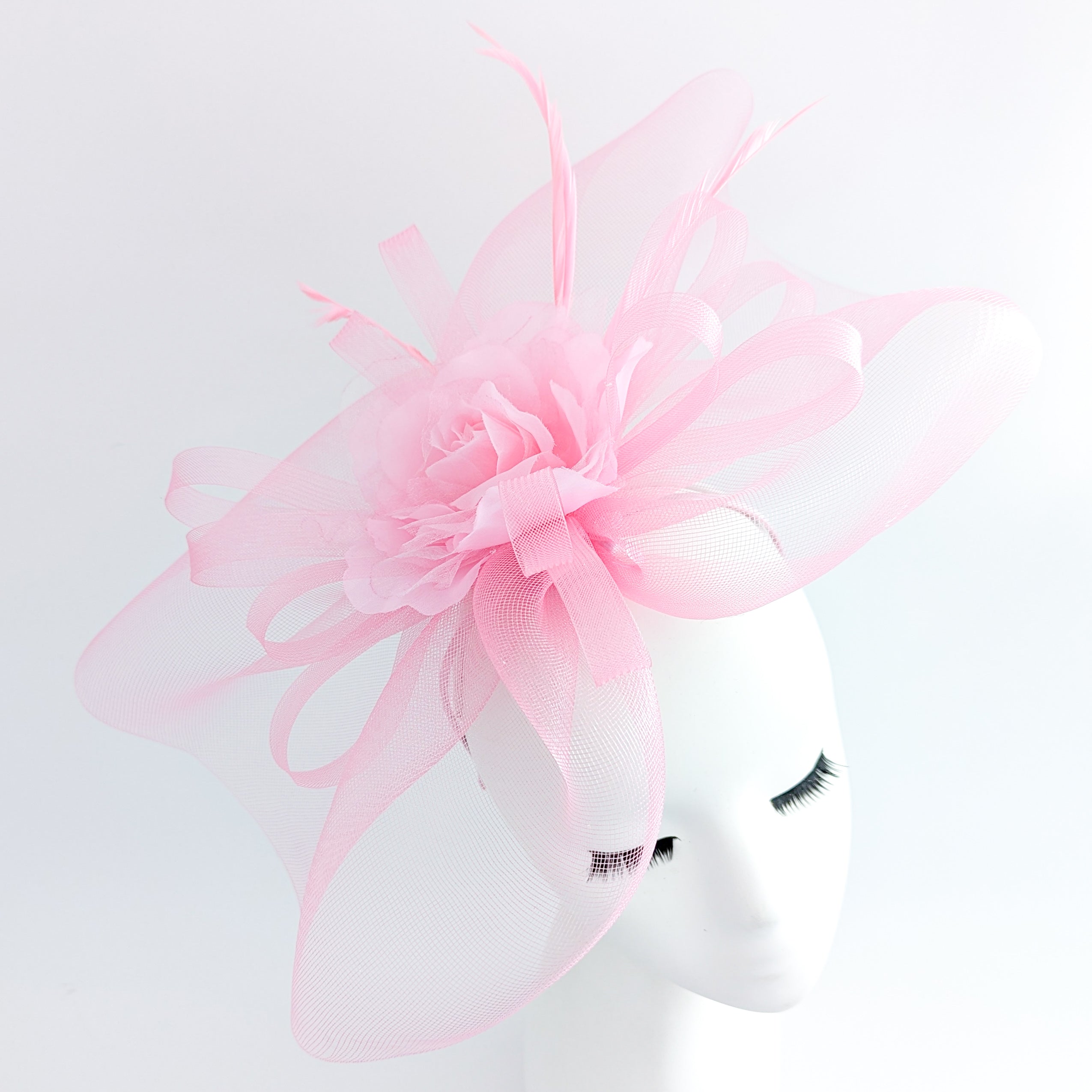 Candy pink large flower feather crin fascinator hat