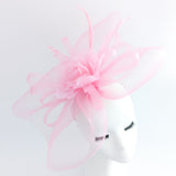 Candy pink large flower feather crin fascinator hat