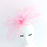 Candy pink large flower feather crin fascinator hat