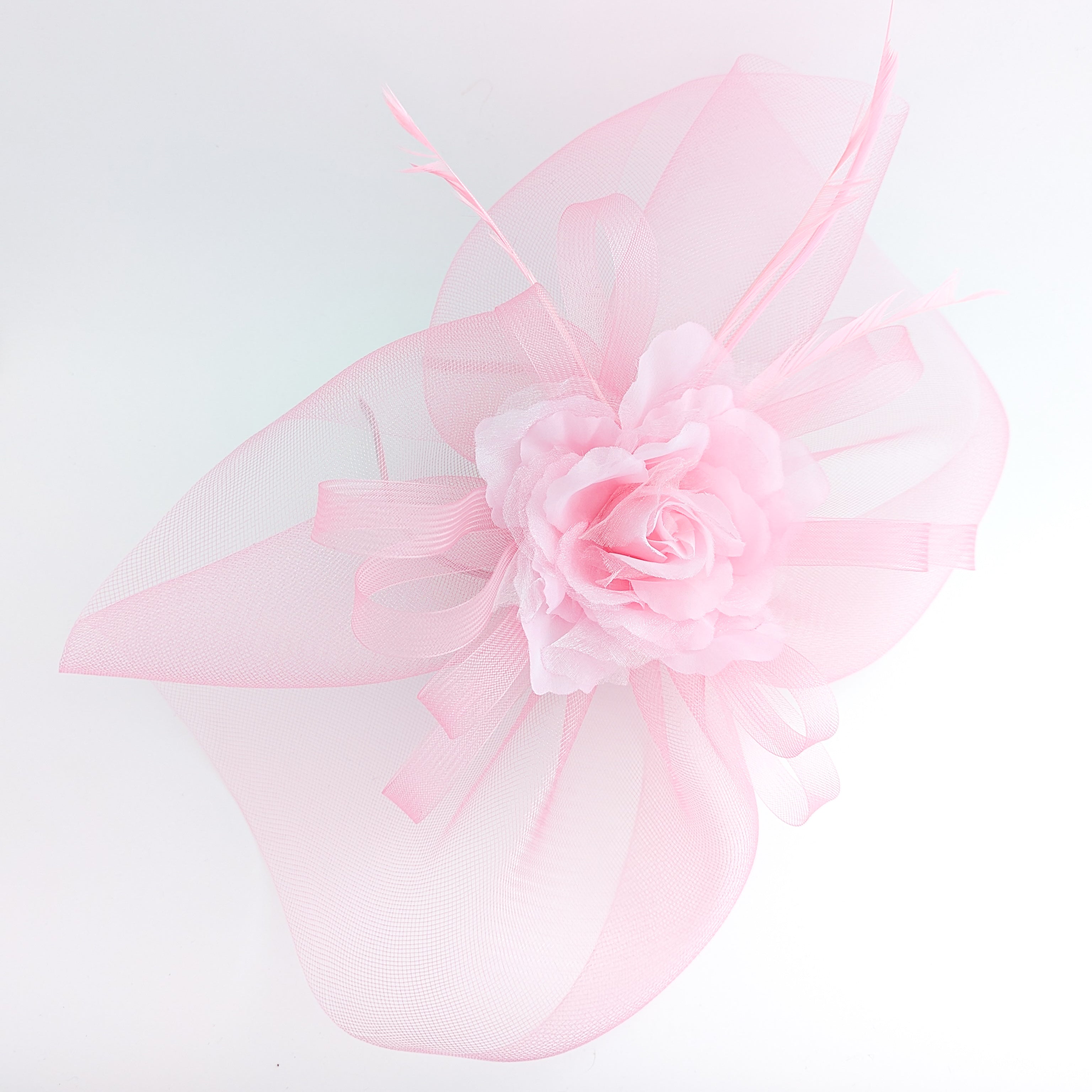 Candy pink large flower feather crin fascinator hat