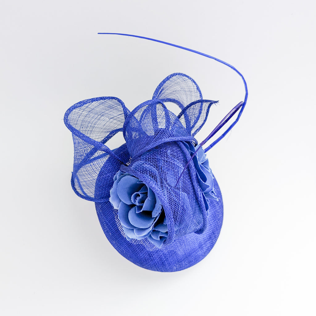 Royal blue flower fascinator hat House of Hats