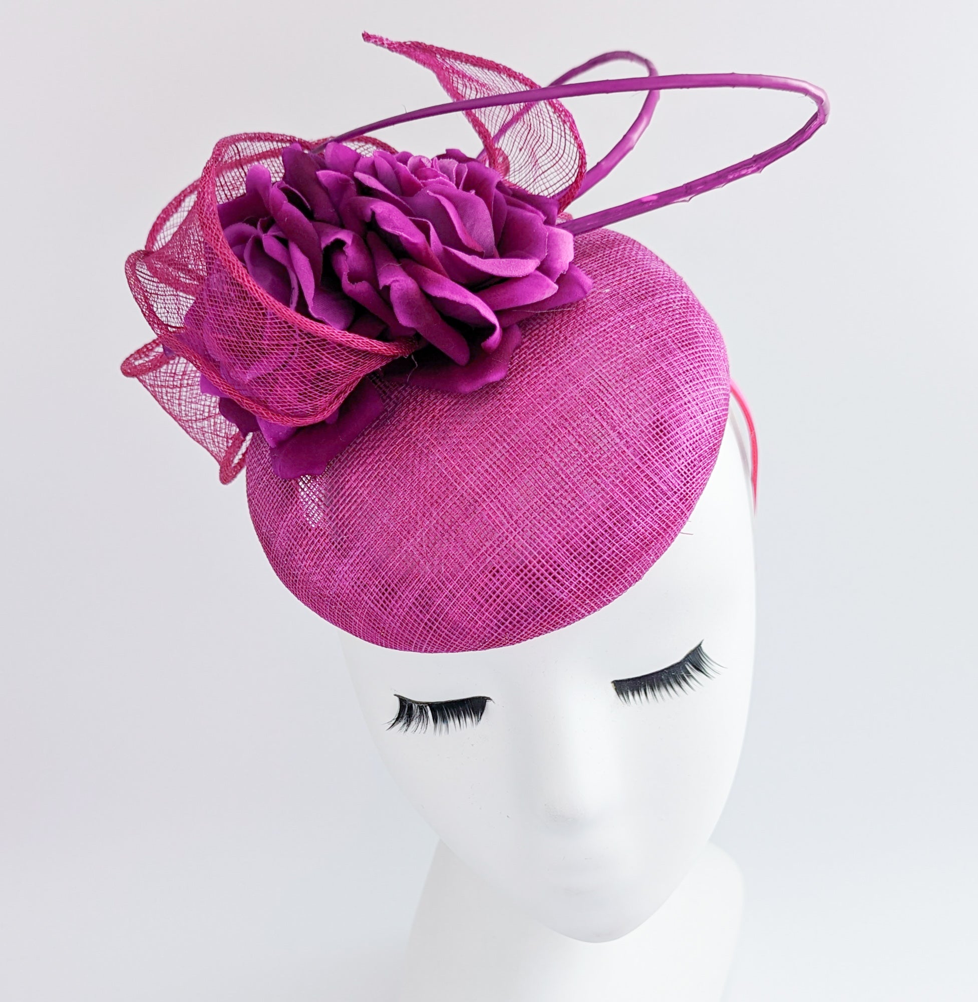 Magenta pink flower fascinator hat