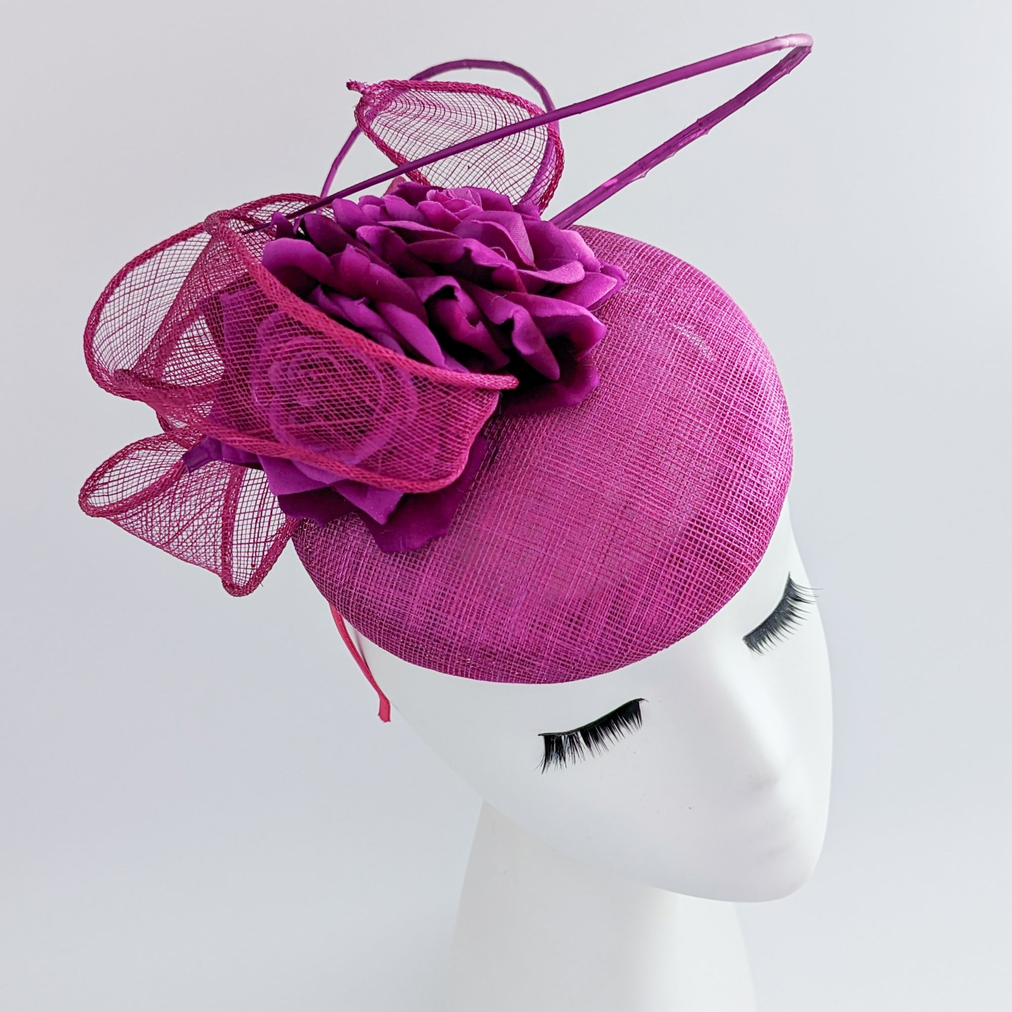 Magenta pink flower fascinator hat