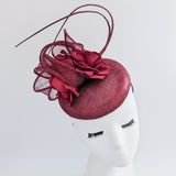 Burgundy flower fascinator hat