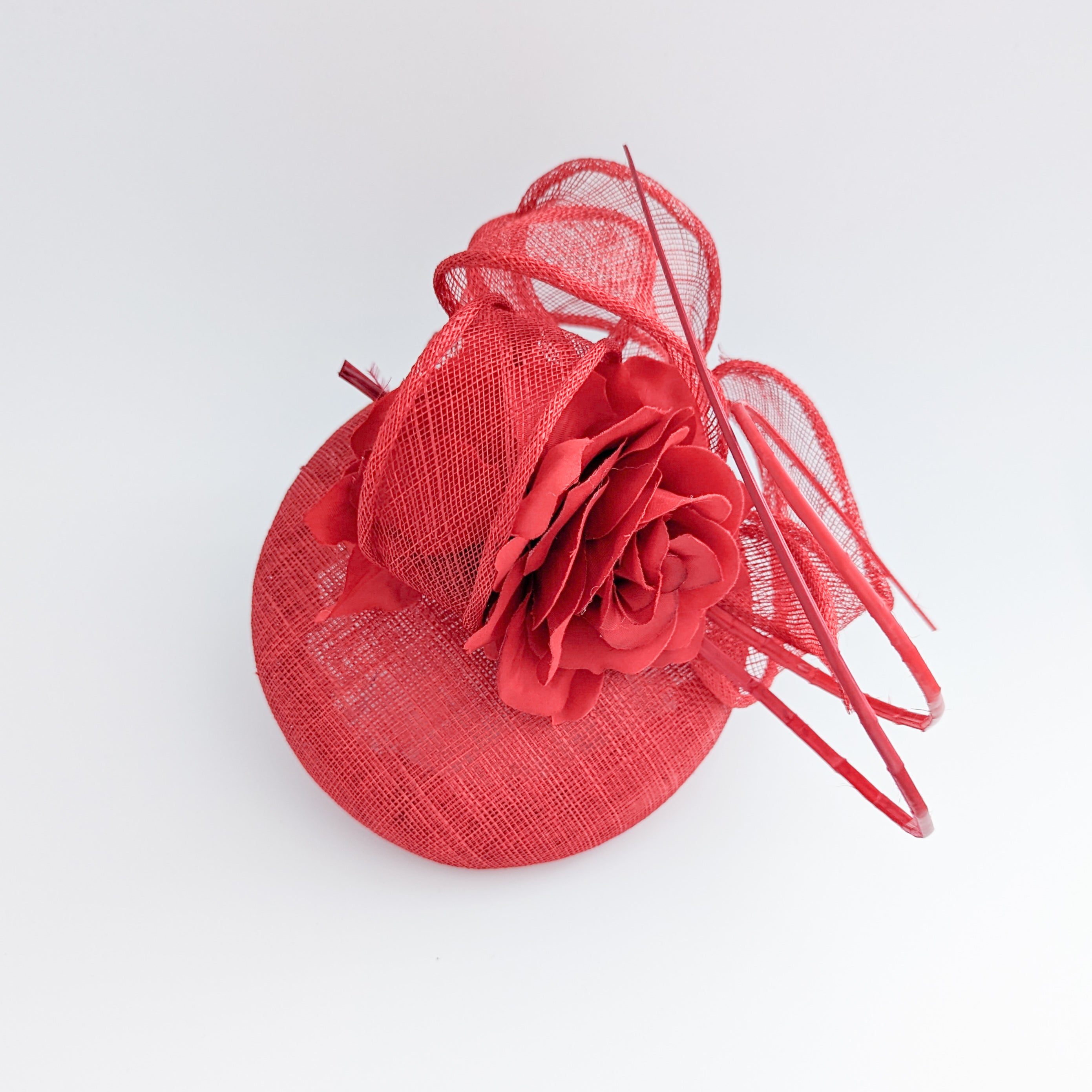 Red flower fascinator hat