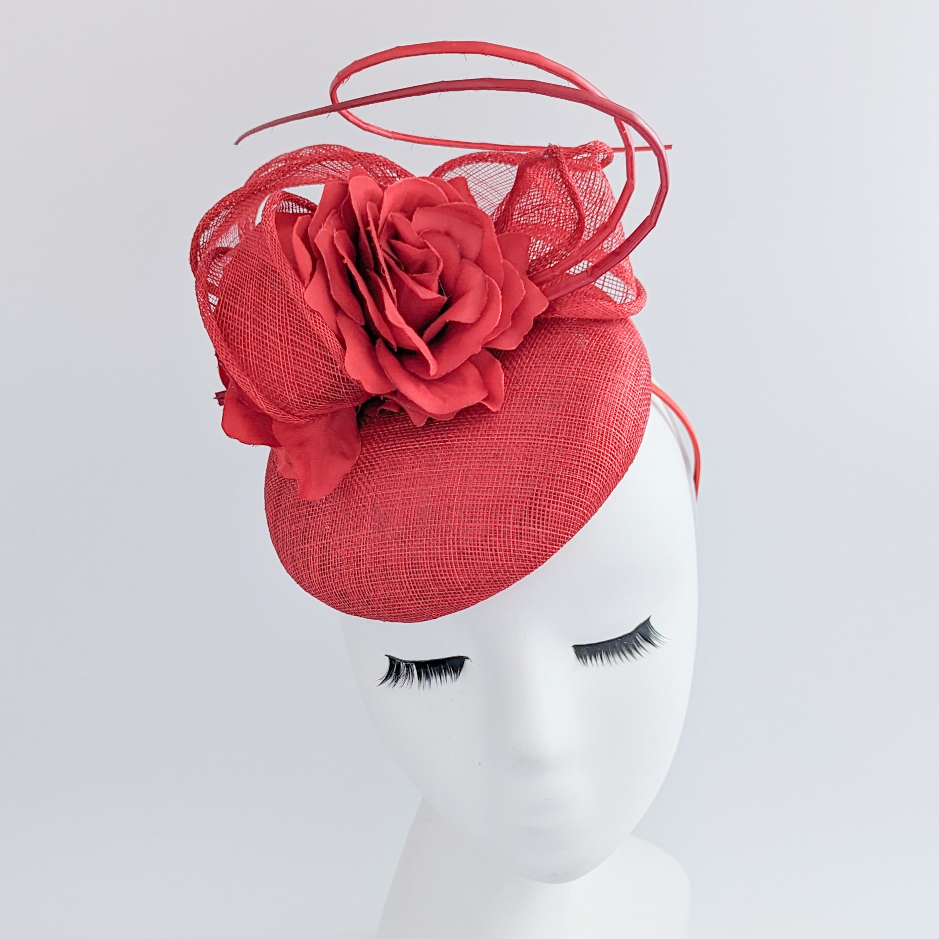 Red flower fascinator hat