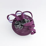 Dark plum purple flower fascinator hat