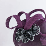 Dark plum purple flower fascinator hat