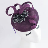 Dark plum purple flower fascinator hat